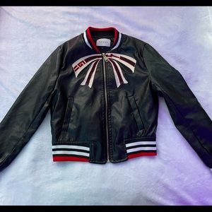Leather bomber jacket Gucci bow